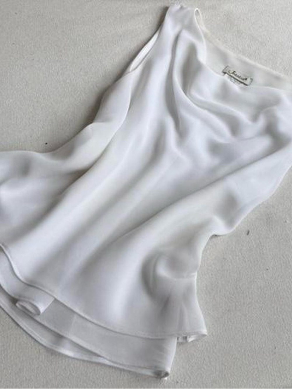 Jessica Cream Layered Chiffon Sleeveless Top 90s vintage scoup neck white top